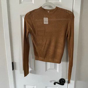 Free People H20 Crew Pullover Mesh Sheer Tiger Eye Size Small New